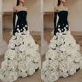 Elegant 3D Flowers Long Evening Dress for Women Strapless Floor-Length Prom Gown